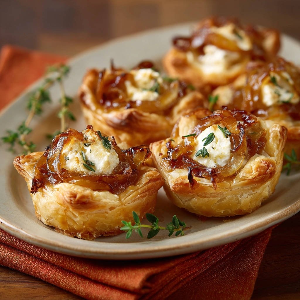 Knusprige Ziegenkäse-Zwiebel-Törtchen (So bleibt der Blätterteig ... Knusprige Ziegenkäse-Zwiebel-Törtchen (So bleibt der Blätterteig ...