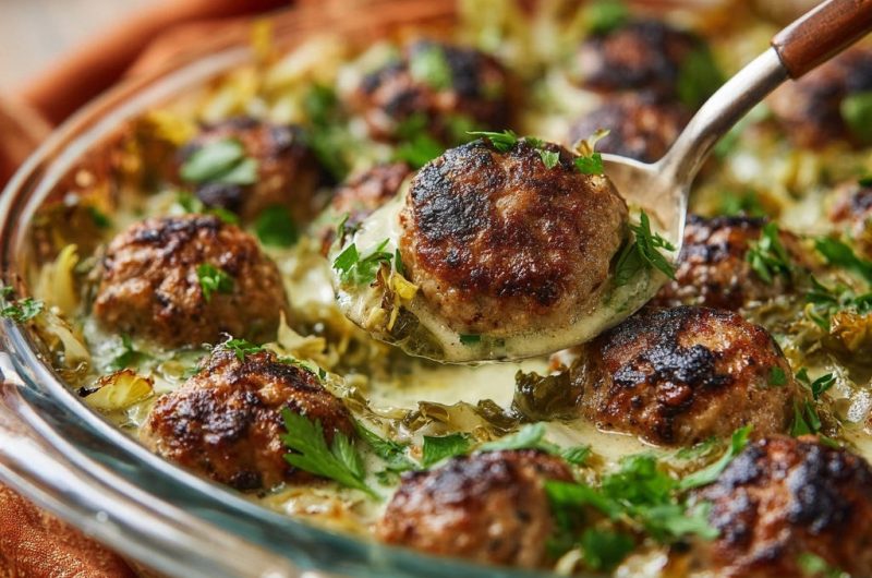 Deftige Kohlpfanne mit saftigen Hackbällchen