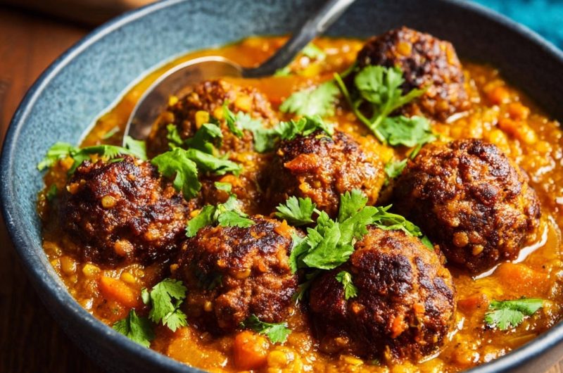Herzhaftes Linsen-Curry mit aromatischen Hackbällchen