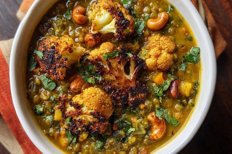 Herzhaftes Linsen-Dal mit knusprigem Ofen-Blumenkohl