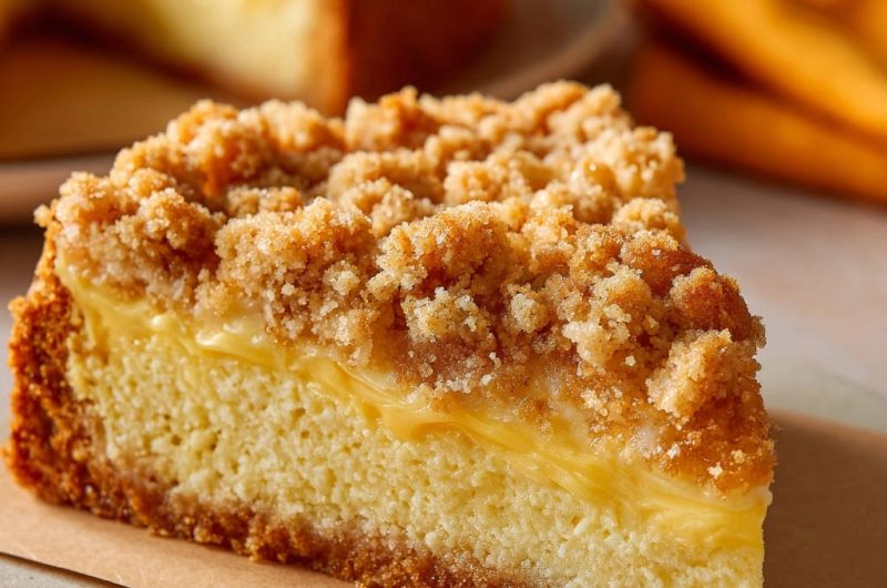 Käsekuchen mit Vanille-Creme und Streuseln