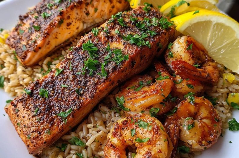 Lachs und Garnelen Bowl