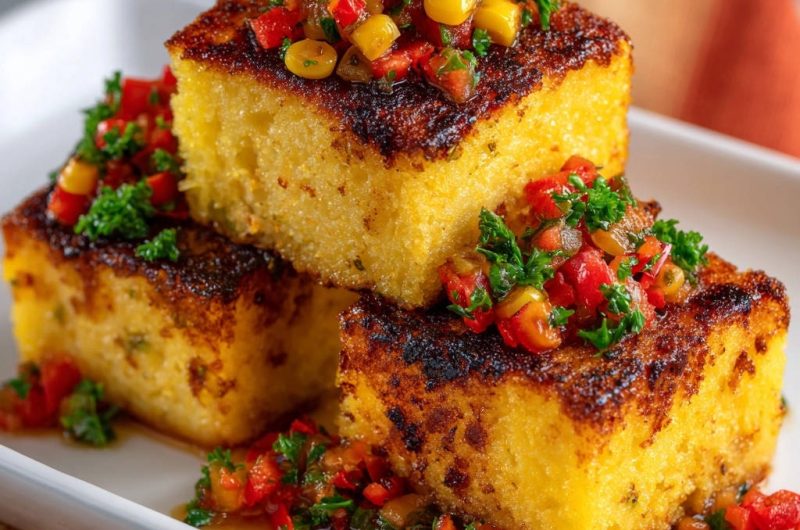 Goldbraune Polenta-Ecken mit frischer Salsa