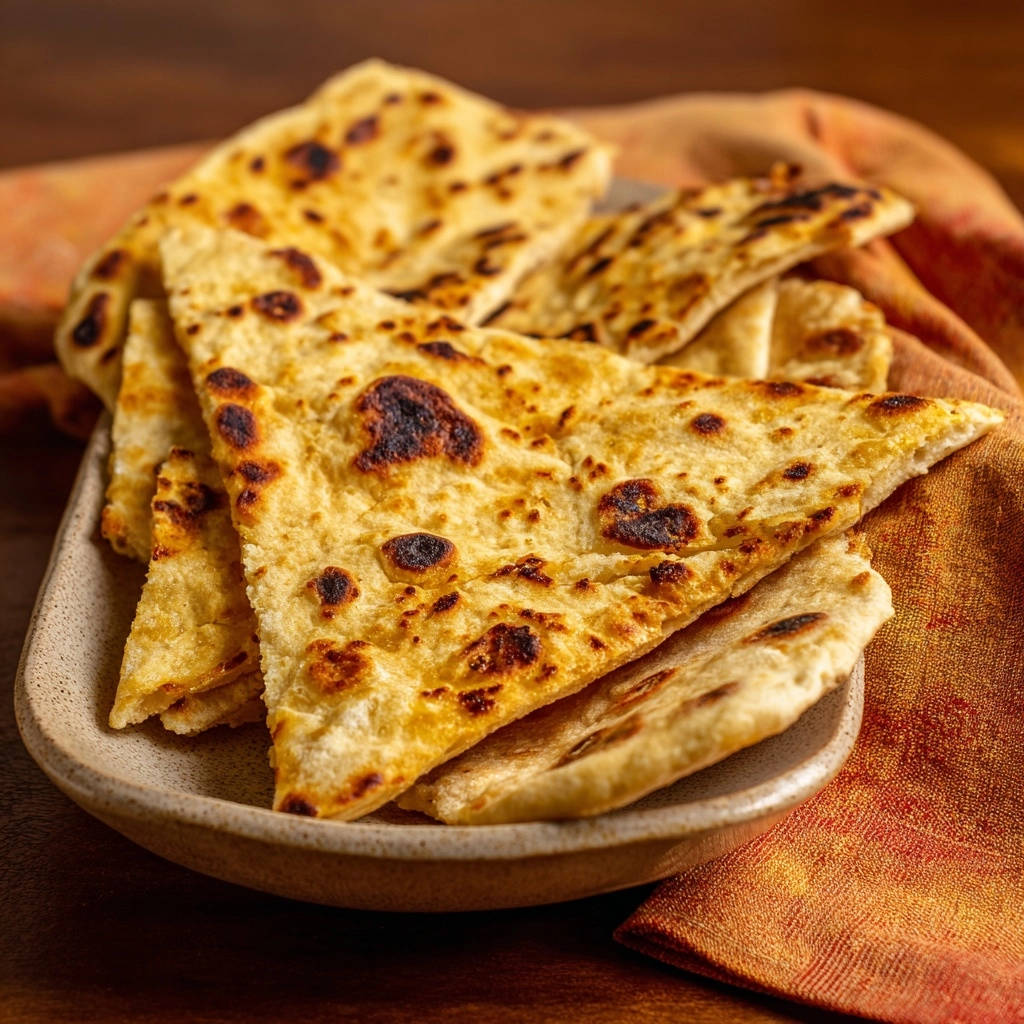 Naan Brot als Geheimnis für saftige Fladen, nahaufnahme der Textur mit gebräunten Stellen.