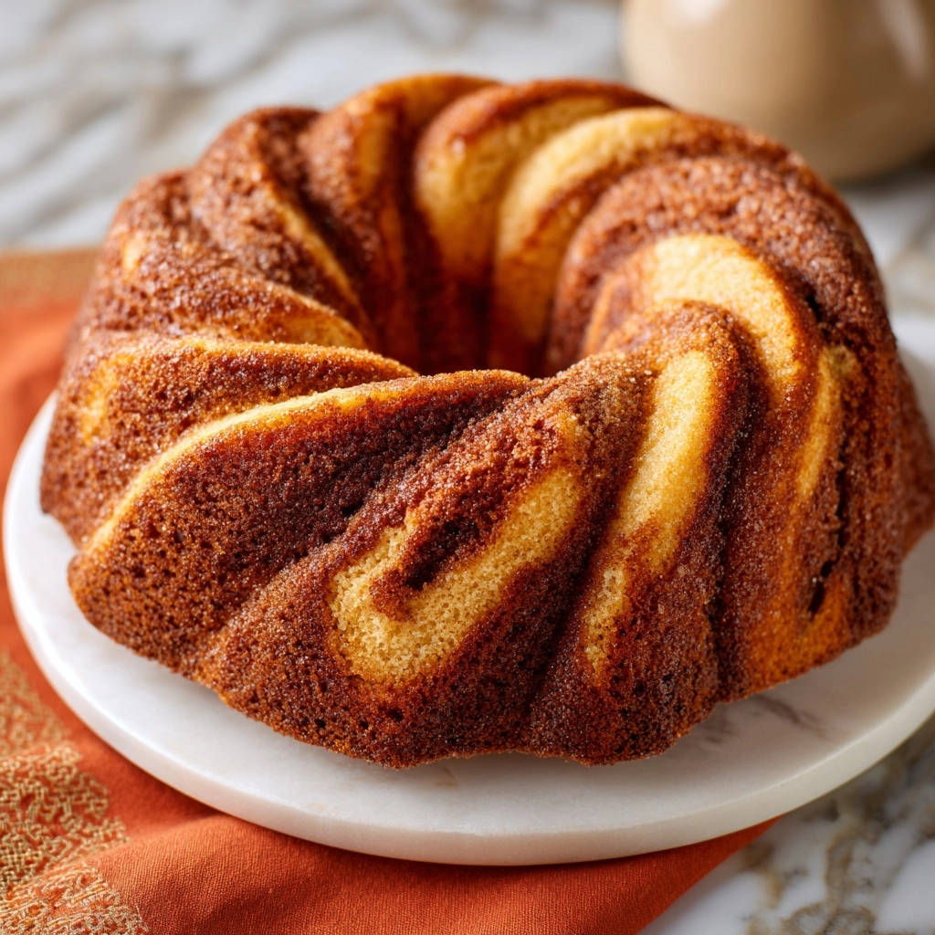 Saftiger Zimt-Gugelhupf zeigt im Detail die schönen Swirls aus Zimt und Teig.