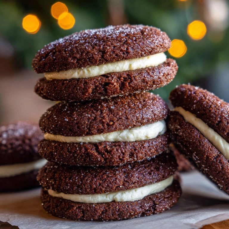 Himmlische Schoko-Sandwich-Cookies als Nahaufnahme eines Stapels mit cremiger Füllung und Zuckerstreusel.