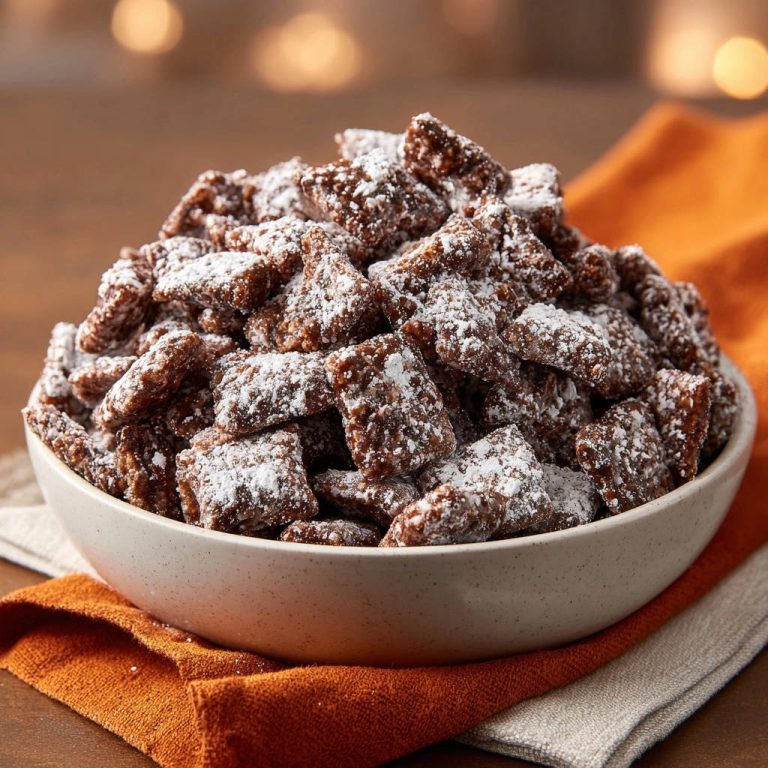 Schokoladen-Knusperwürfel in einer Schüssel, nahaufnahme der schokoladigen, mit Puderzucker bestäubten Würfel.