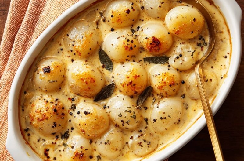 Cremige Perlzwiebeln mit Kräutern