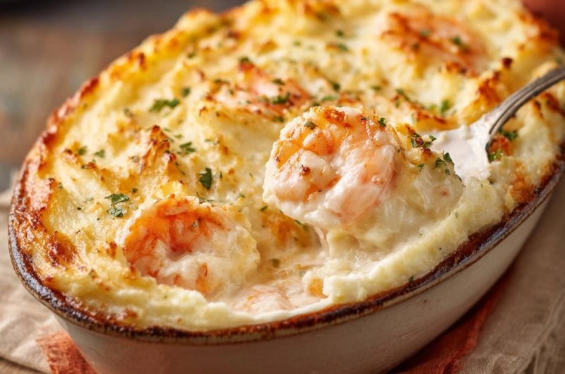 Cremiges Garnelen-Gratin mit Kartoffelhaube
