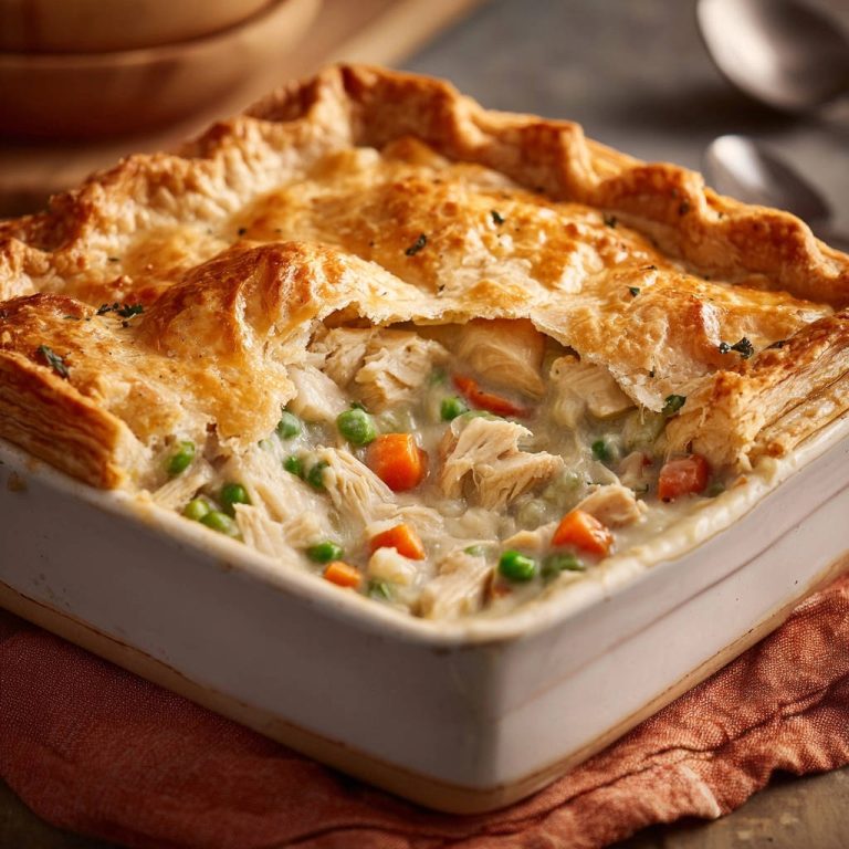 Herzhafter Hähnchen-Gemüse-Topf mit Blätterteighaube: Luftig & knusprig genießen