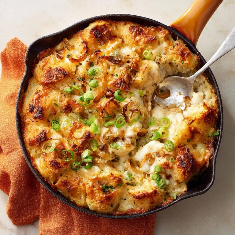 Herzhafter Käse-Zwiebel-Brotpudding: Cremig & knusprig genießen