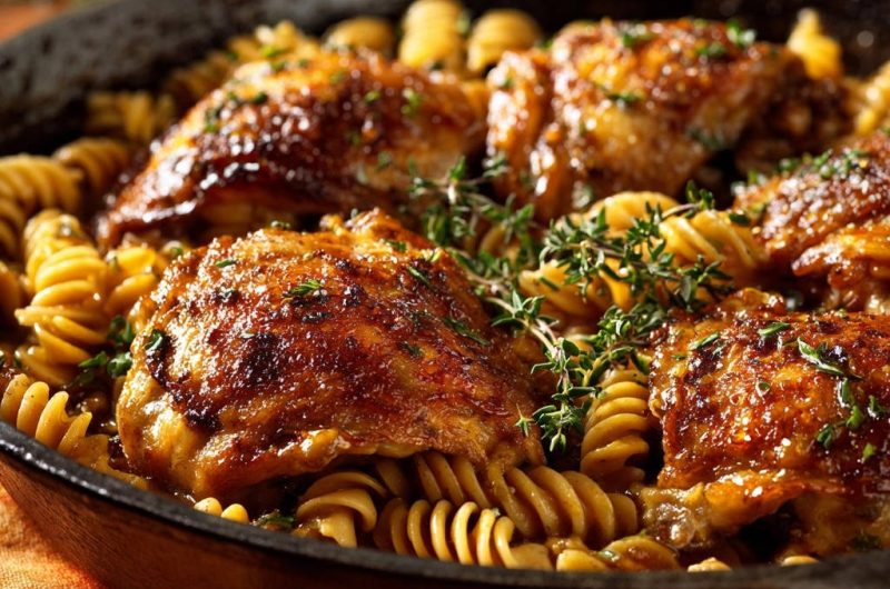 Saftige Hähnchenschenkel & One-Pan Fusilli
