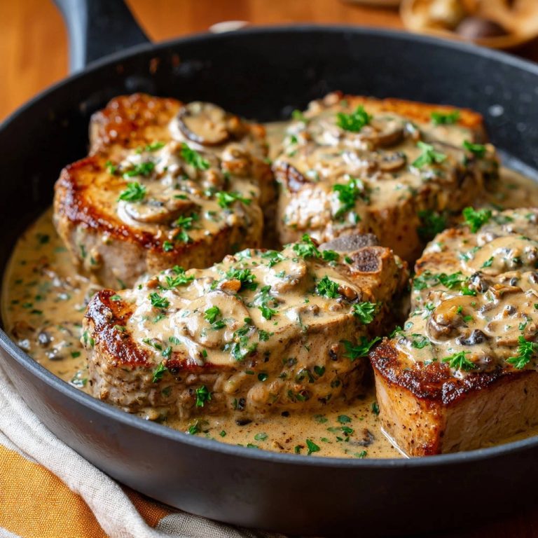 Saftige Koteletts in cremiger Pilzrahmsoße: Nie wieder trocken!