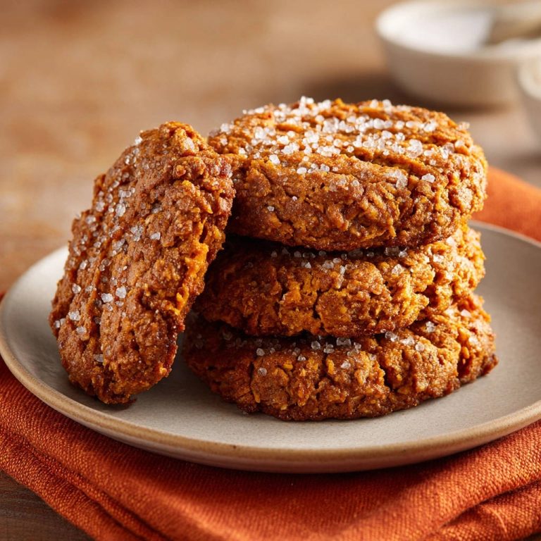 Saftige Hafer-Kürbis-Cookies mit Zucker bestreut, im Nahaufnahme auf einem Teller gestapelt.