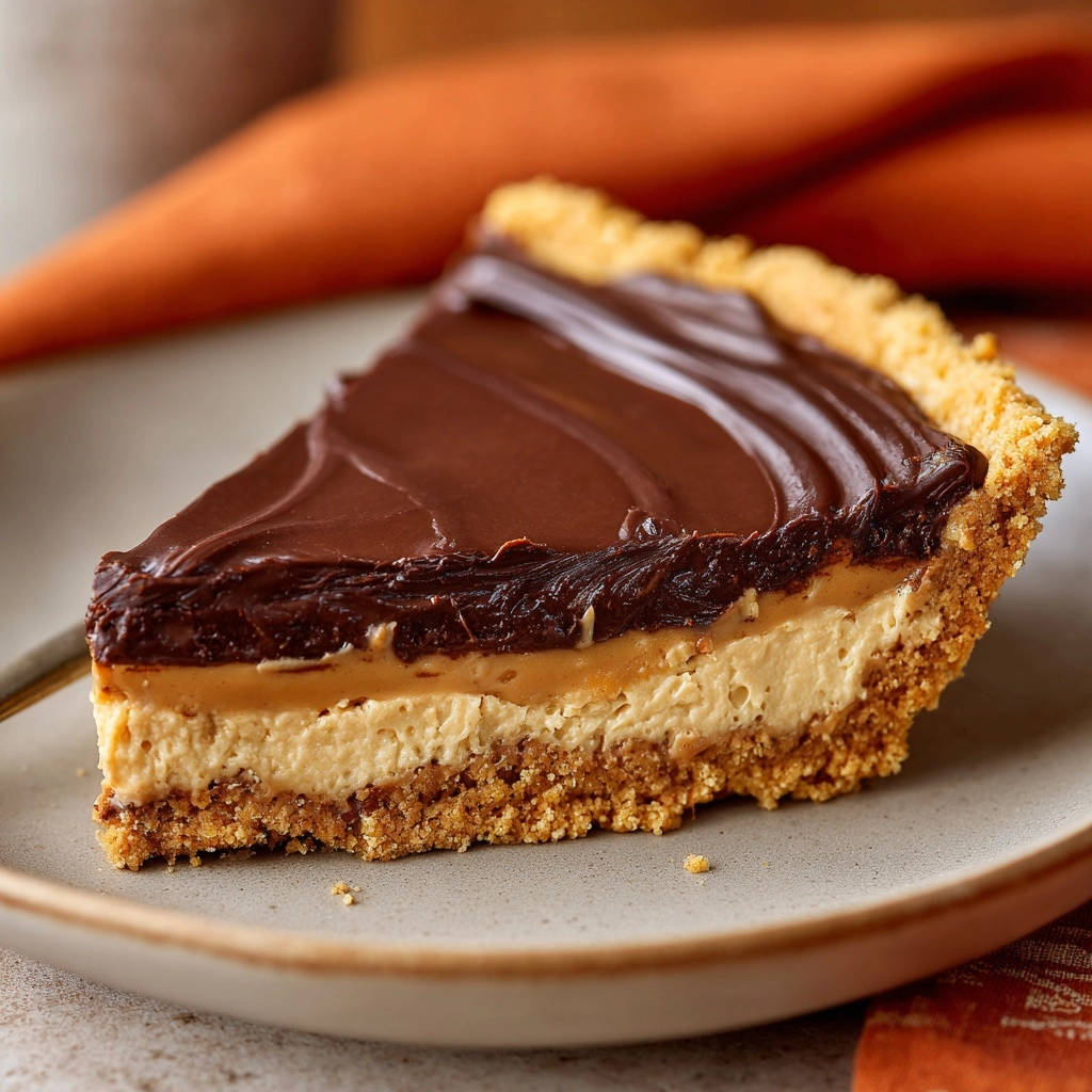 Schoko-Karamell-Cheesecake-Tarte angeschnitten auf einem Teller, zeigt die Schichten von Keksboden, Karamell und Schokoladenglasur.