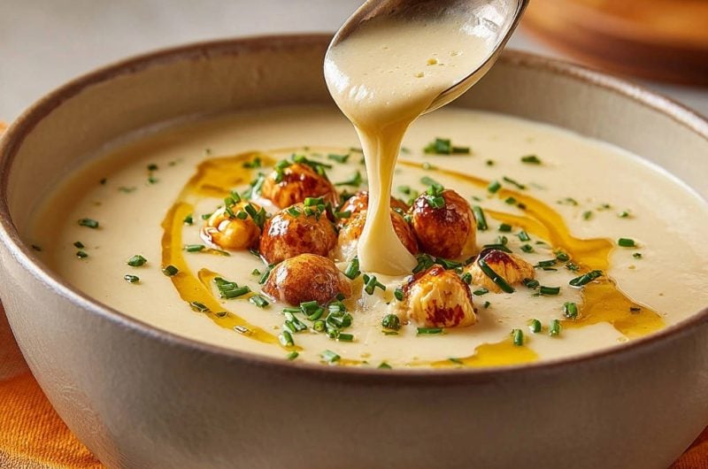 Cremige Pastinaken-Kartoffel-Suppe mit Knusper-Bällchen
