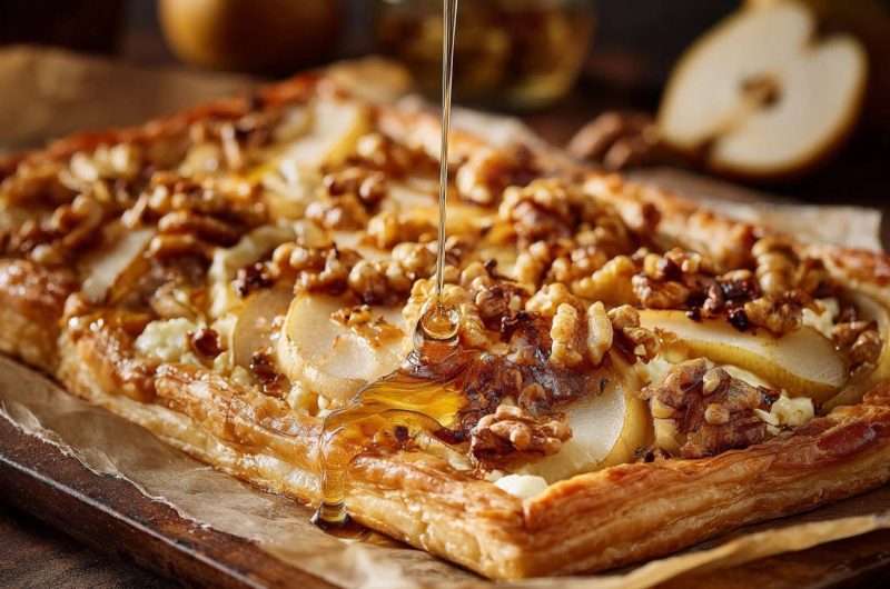 Elegante Birnen-Walnuss-Tarte mit Ziegenkäse & Honig
