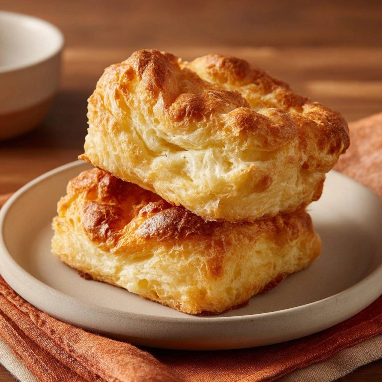 Goldene Buttermilch-Scones, gestapelt auf einem Teller, mit einem warmen Orangentuch im Vordergrund.