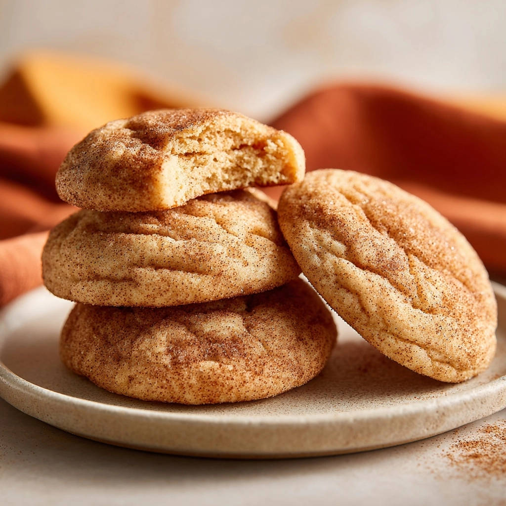 Snickerdoodles wie von Oma, angeschnitten und gestapelt auf einem Teller, zeigen die zarte Textur.