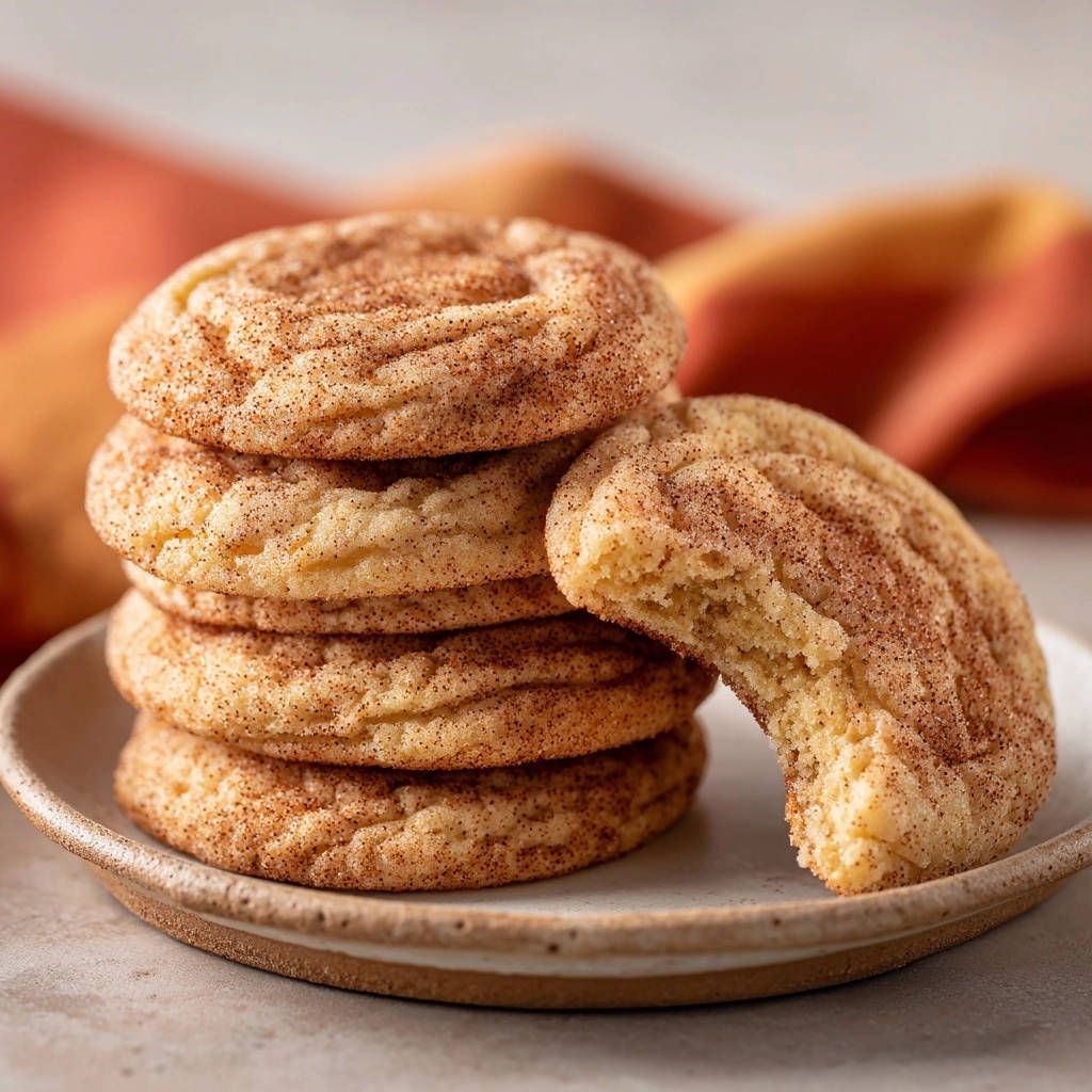 Snickerdoodles wie von Oma, angeschnitten und im Detail auf einem Teller gestapelt, mit sichtbarer zarter Krume.