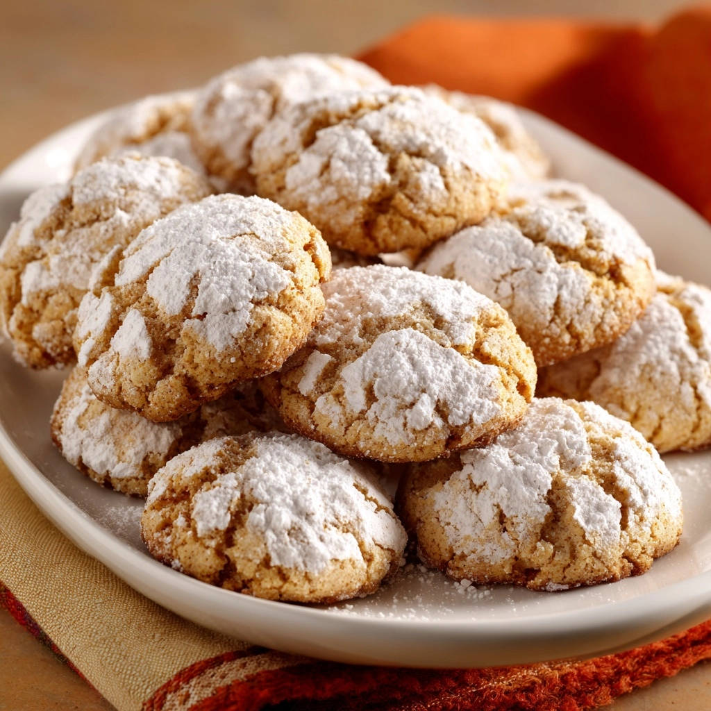 Winterliche Crinkle-Kekse mit Puderzucker bestäubt, auf einem weißen Teller nah aufgenommen.