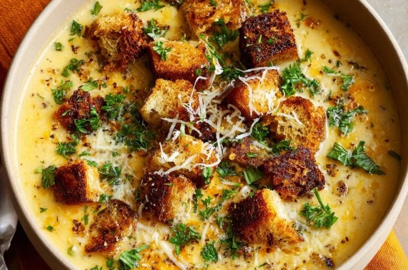 Cremige Kartoffel-Käse-Suppe mit Knusper-Croutons