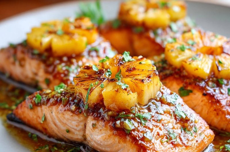 Glasierter Lachs mit karamellisierter Ananas