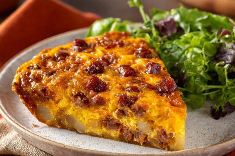 Herzhafte Frittata mit Kartoffeln und krossen Baconwürfeln