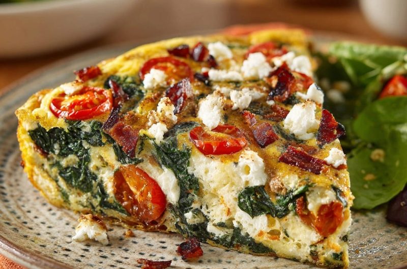 Herzhafte Spinat-Feta-Frittata mit knusprigem Bacon