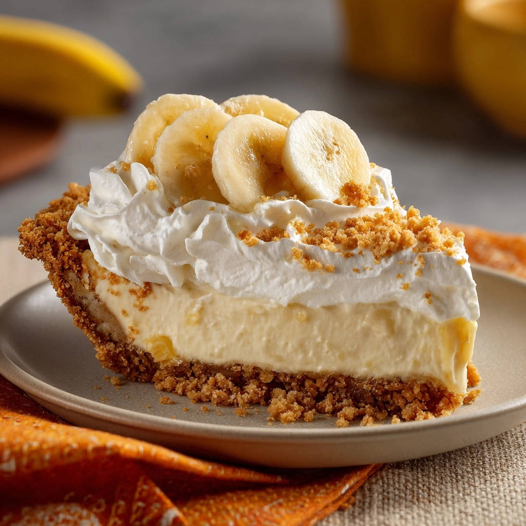 Cremige Bananen-Torte als angeschnittene Portion mit Schlagsahne und Bananenscheiben auf einem Teller