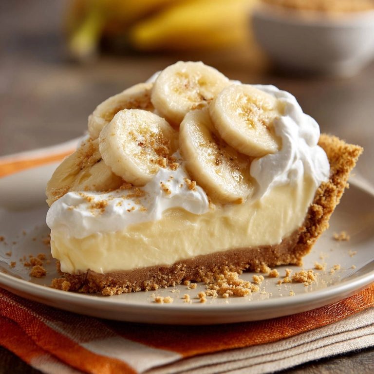 Cremige Bananen-Torte angeschnitten auf einem Teller mit frischer Sahne und Bananenscheiben, ein köstliches Dessert.