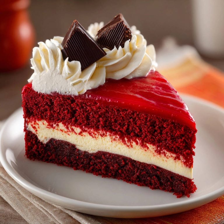 Klassischer Red Velvet Cake als angeschnittene Scheibe mit cremigen Topping und Schokoladensplittern auf einem Teller