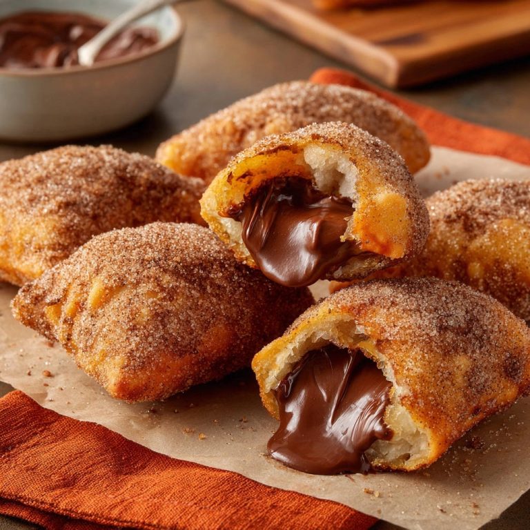 Knusprige Schoko-Glückstaschen mit geschmolzener Schokolade im Inneren, nah aufgenommen