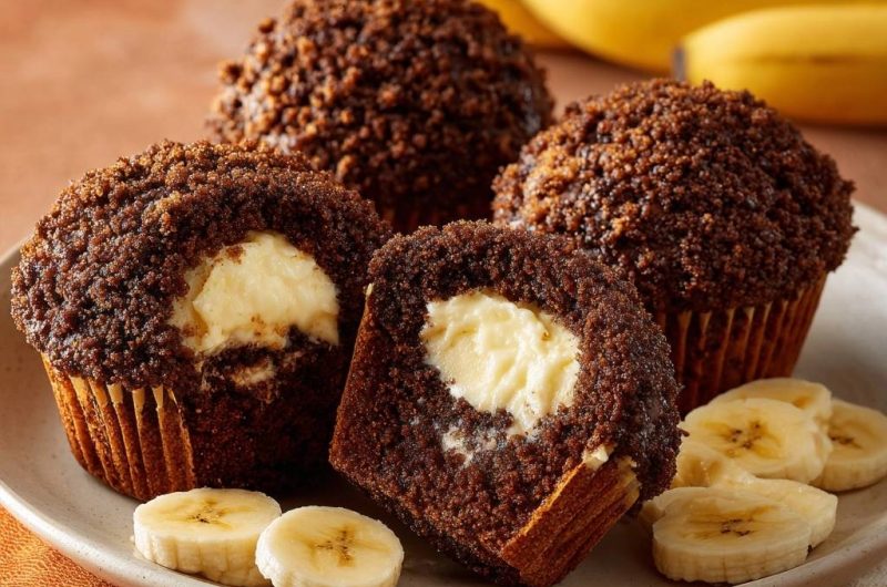 Bananen-Schoko-Muffins mit cremiger Käsefüllung (Nie wieder auslaufende Füllung!)