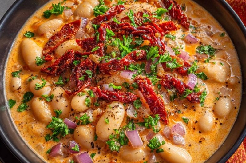 Cremige Riesenbohnen mit getrockneten Tomaten