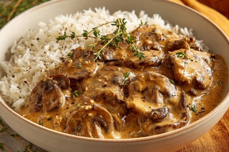 Cremiges Champignon-Ragout mit Reis