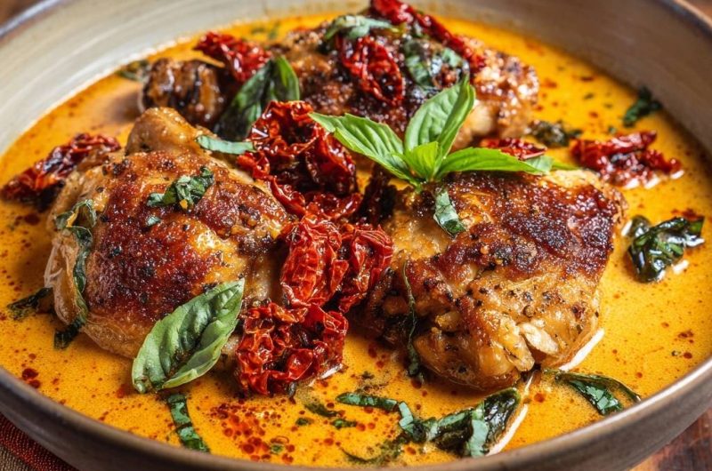 Cremiges Hähnchen mit sonnengetrockneten Tomaten & Basilikum
