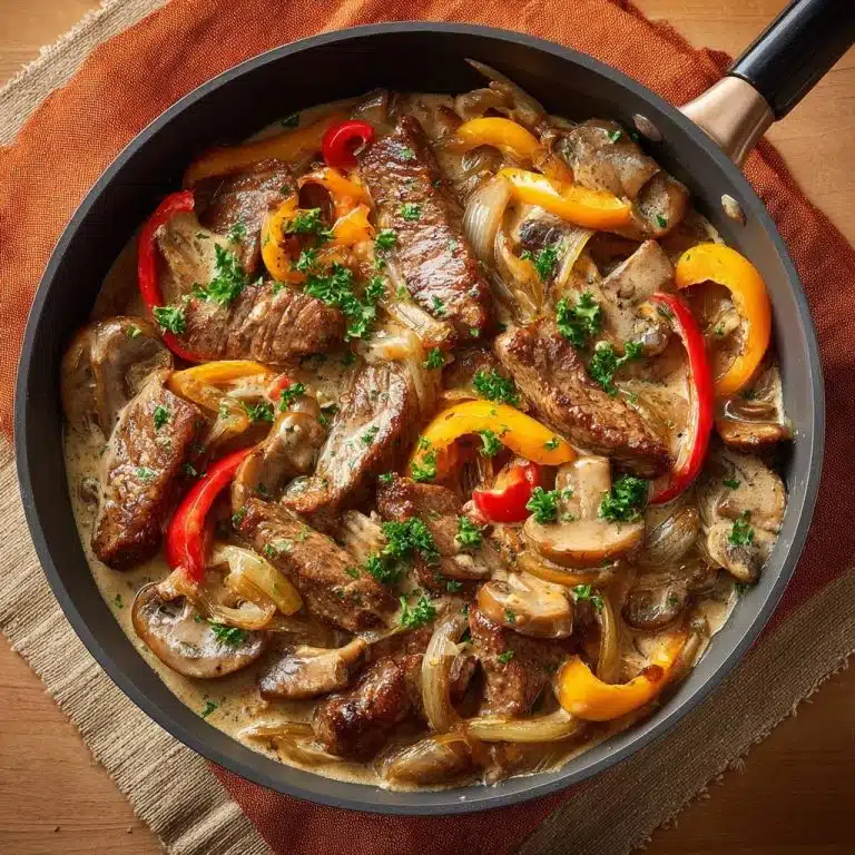 Cremiges Rindfleisch mit Paprika und Champignons