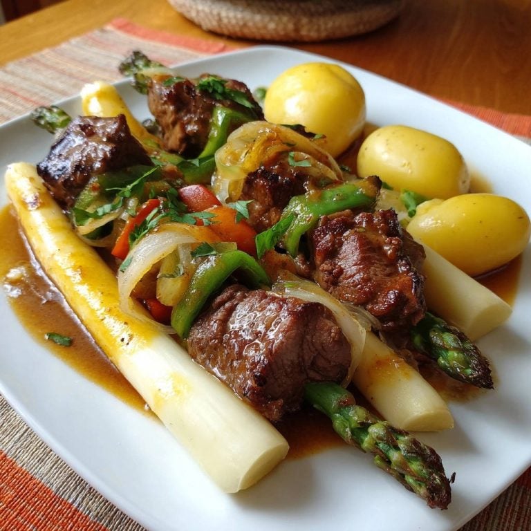 Deftige Spieße mit zweierlei Spargel und Kartoffeln: Nie wieder trockenes Fleisch!