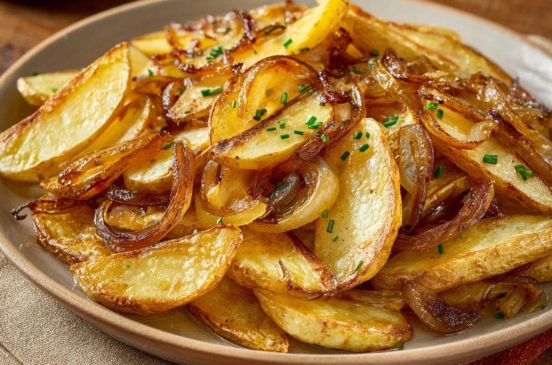 Goldbraune Bratkartoffeln mit Karamellzwiebeln