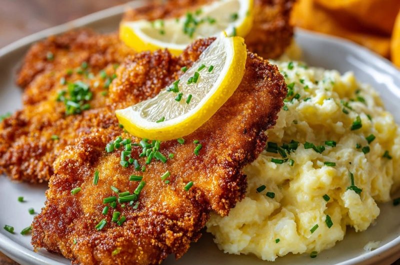 Knuspriges Hähnchen-Schnitzel mit cremigem Kartoffelbrei