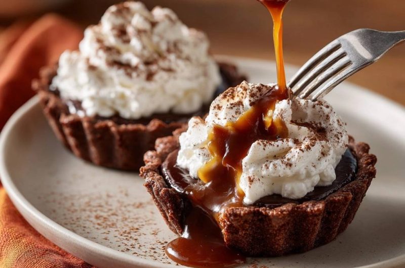 Schokoladen-Karamell-Sahne-Törtchen (Nie wieder matschiger Boden!)