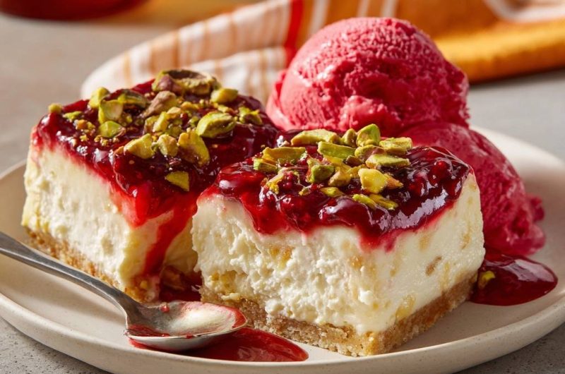 Pistazien-Himbeer-Käsekuchen