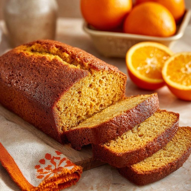Saftiger Orangenkuchen angeschnitten auf einem Holzbrett mit Orangen im Hintergrund und einem Küchentuch