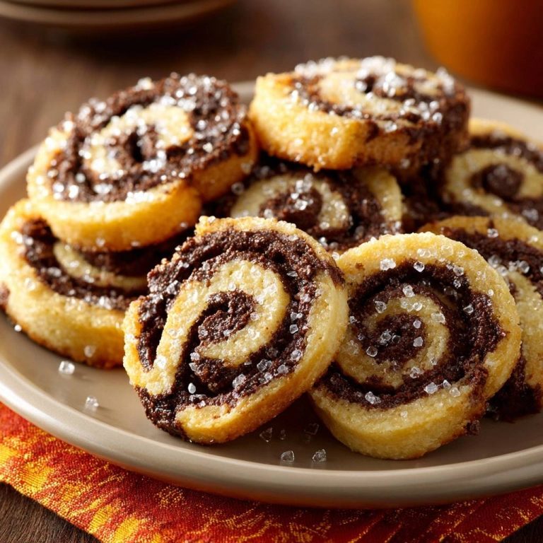 Schoko-Vanille-Spiralenkekse als Nahaufnahme auf einem Teller mit Zuckerkristallen, die den Teig zieren.
