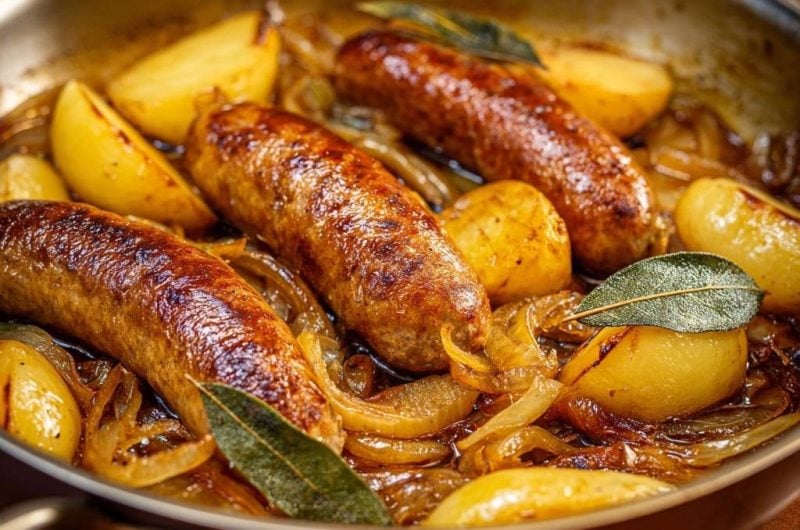 Bratwurst-Pfanne mit Kartoffeln und Zwiebeln