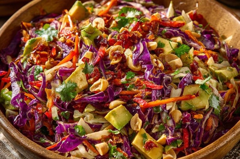 Bunter Asiatischer Krautsalat mit Avocado & Erdnüssen