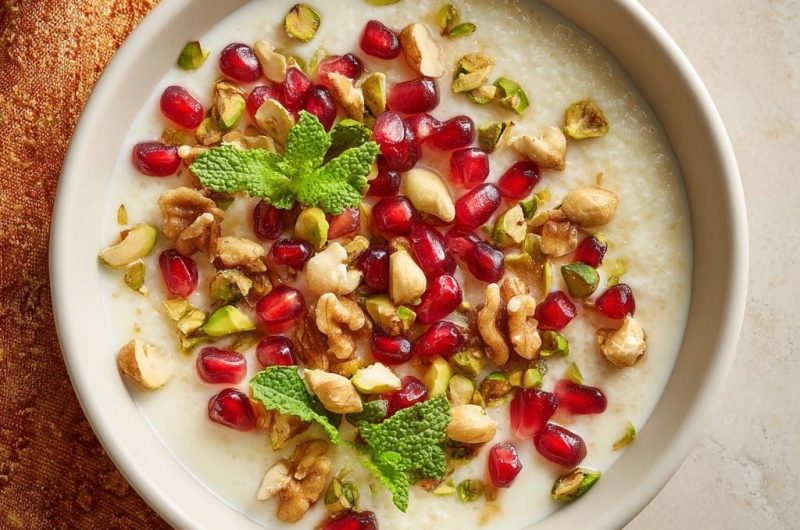 Cremiger Milchreis mit Granatapfel, Pistazien & Walnüssen
