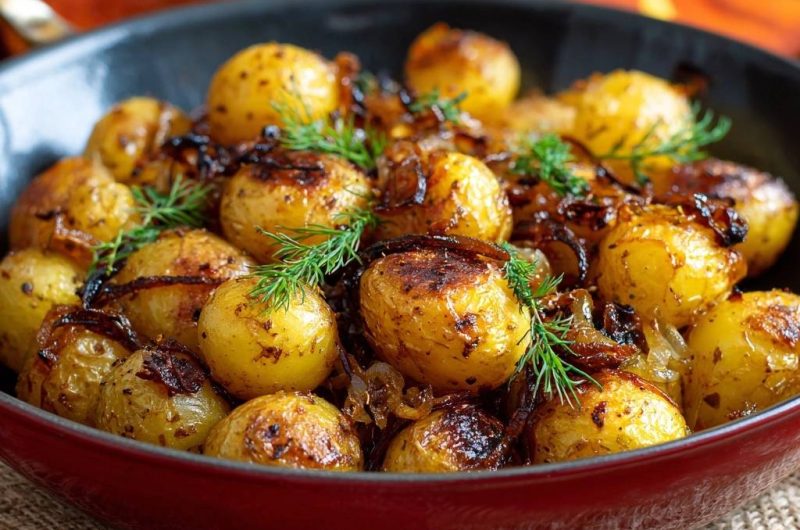 Knusprige Babykartoffeln mit Zwiebeln und Dill