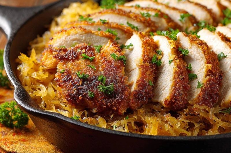 Knuspriges Hähnchen auf Sauerkraut